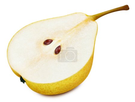 Foto de Un camino para cortar peras frescas. Peras maduras aisladas sobre fondo blanco. Mitad de pera. - Imagen libre de derechos