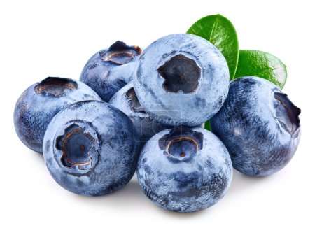 Photo for Blueberries and leaves isolated on white. Fresh ripe blueberry. Tasty blueberry Clipping Path. - Royalty Free Image