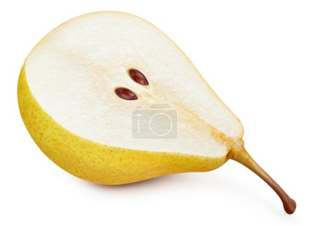 Photo for One fresh pears clipping path. Ripe pears isolated on white background. Pear half. - Royalty Free Image