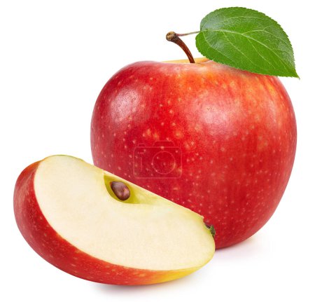 Téléchargez les photos : Pommes rouges et la moitié des pommes isolées sur fond blanc. Pommes fraîches mûres Clipping Path. - en image libre de droit
