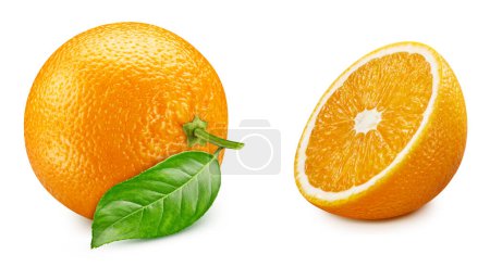 Photo for Orange with clipping path. Ripe orange fruit with tomato half isolated on white background. - Royalty Free Image