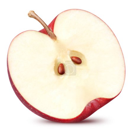 Téléchargez les photos : Pomme rouge mûre demi-fruit isolé sur fond blanc. Pommes fraîches mûres Clipping Path - en image libre de droit