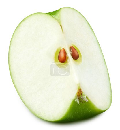 Foto de Rodajas de manzana verde aisladas sobre fondo blanco. Manzanas maduras frescas Recorte Camino - Imagen libre de derechos