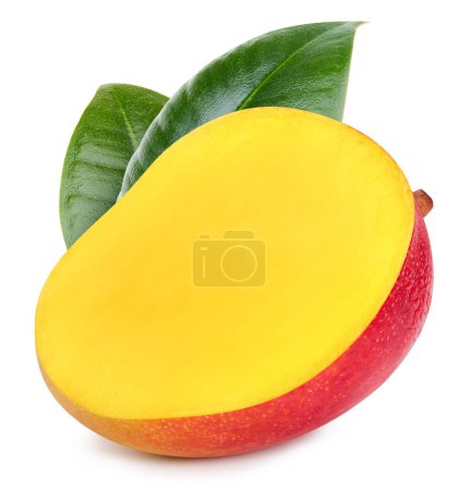 Photo for Mango with leaves isolated on white. Ripe fresh mango half Clipping Path - Royalty Free Image