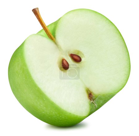 Téléchargez les photos : Gros plan de pomme verte à moitié isolée sur blanc. Pommes fraîches mûres Clipping Path - en image libre de droit