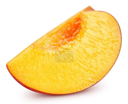 Photo for Organic peach isolated on white. Fresh slice peach . Full depth of field - Royalty Free Image