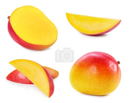 Foto de Mango de cerca sobre fondo blanco. Colección de mango. Mango orgánico fresco - Imagen libre de derechos
