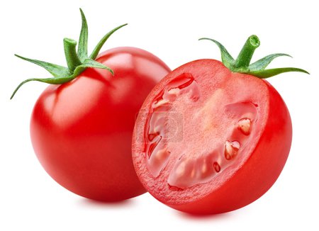 Foto de Camino de recorte de tomate. Tomate aislado sobre fondo blanco. Tiro macro de tomate - Imagen libre de derechos
