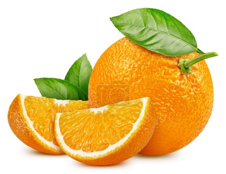 Foto de Fruta naranja con rodaja de tomate aislada sobre fondo blanco. Naranja con camino de recorte - Imagen libre de derechos