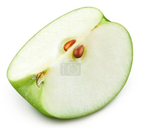 Téléchargez les photos : Tranches de pomme verte isolées sur blanc. Avec chemin de coupe - en image libre de droit