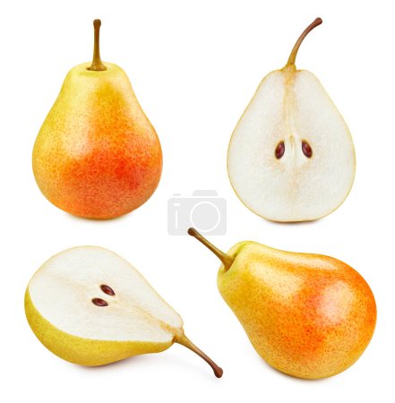 Photo for Pear with clipping path isolated on a white background. Red Pear collection. Pear macro photo - Royalty Free Image