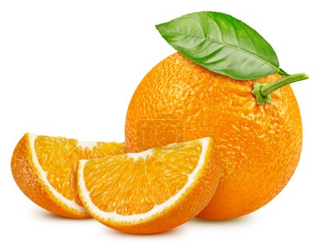 Téléchargez les photos : Orange isolé sur fond blanc. Parcours de coupe orange frais mûr. Orange avec feuille - en image libre de droit