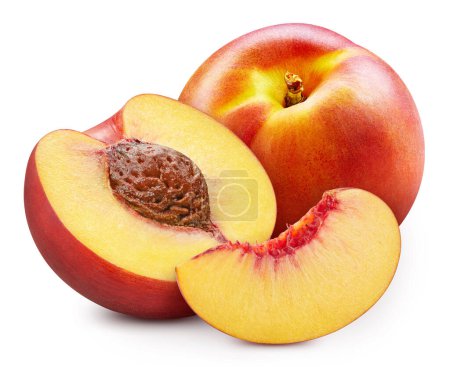 Photo for Peach. Peach fruit with slice isolated on white background. Clipping path peach - Royalty Free Image