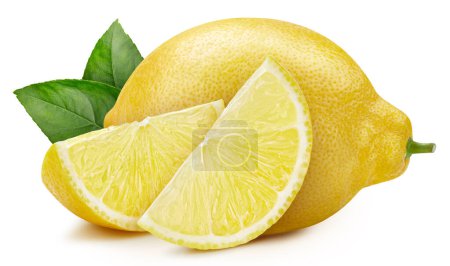 Photo for Group of lemons with leaves isolated on white background. Lemon with clipping path - Royalty Free Image