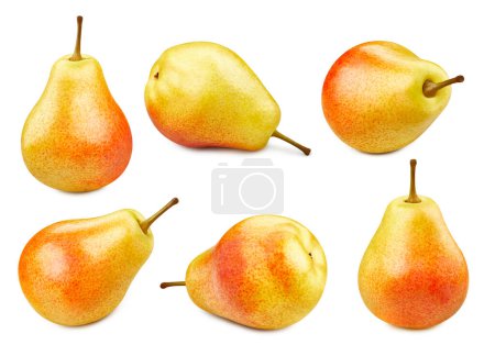 Foto de Colección de pera amarilla aislada sobre fondo blanco. Foto macro estudio de pera. Pera con camino de recorte - Imagen libre de derechos