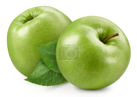 Photo for Green apple full macro shoot fruit healthy food ingredient on white isolated. Clipping path suitable for package. Apple macro studio photo - Royalty Free Image