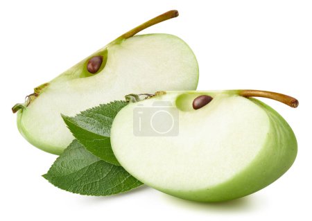 Photo for Green apple slice isolated on white background. Apple clipping path. Apple fruits - Royalty Free Image