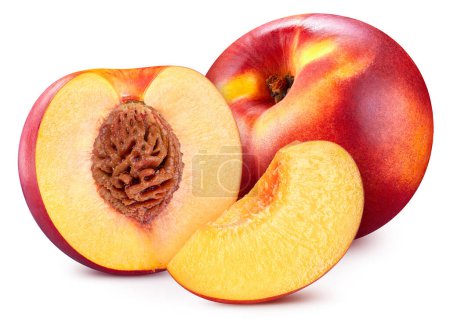 Photo for Fresh red peach isolated on white background. Red natural peach clipping path. Fresh organic fruit. Full depth of field - Royalty Free Image