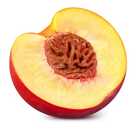 Photo for Peach half isolated on white background. Fresh peach fruit. Peach with clipping path - Royalty Free Image
