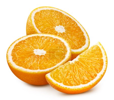 Foto de Fruto naranja medio aislado sobre fondo blanco. Recorte camino naranja - Imagen libre de derechos