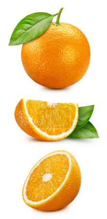 Photo for Orange with clipping path. Ripe orange fruit with tomato half isolated on white background. - Royalty Free Image
