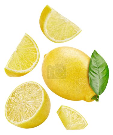 Foto de Colección de limón con hojas. Limón aislado sobre fondo blanco. Recorte de fruta de limón. Limón macro estudio foto - Imagen libre de derechos