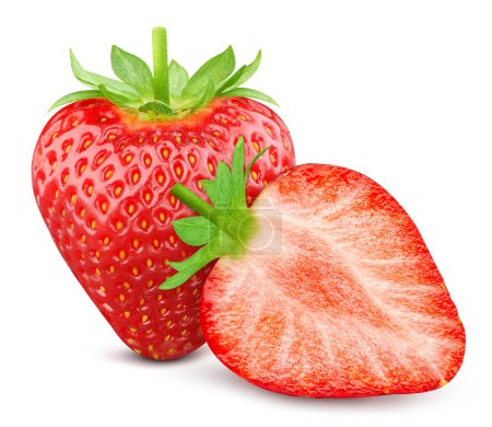 Photo for Isolated fresh strawberry. Strawberry berry and leaves isolated on white background with clipping path. - Royalty Free Image