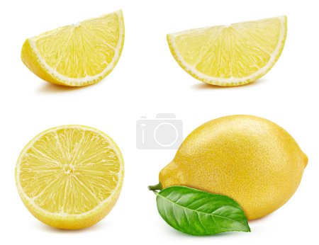 Téléchargez les photos : Collection de citrons isolés sur fond blanc. Goût citron à la feuille. Pleine profondeur de champ avec trajectoire de coupe - en image libre de droit