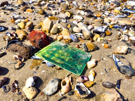 Computer circuitboard washed up on a beach in small West Coast town of Port Nolloth, South Africa