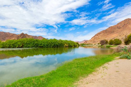 View of the Orange River at De Hoop camp site in the Richtersveld National Park, arid area of South Africa