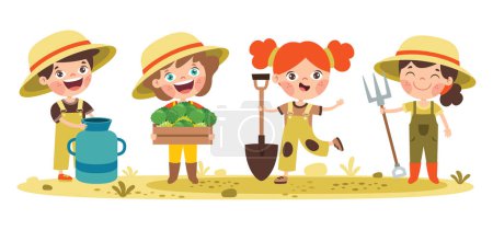 Illustration for Farm Scene With Cartoon Kids - Royalty Free Image