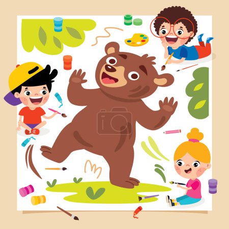 Illustration for Little Kids Painting On Floor - Royalty Free Image