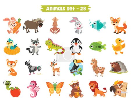 Téléchargez les photos : Ensemble d'animaux de dessin animé mignon - en image libre de droit