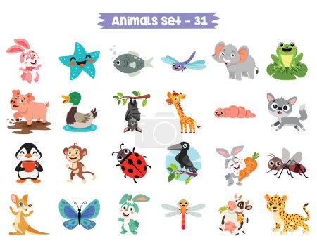 Ilustración de Conjunto de animales de dibujos animados lindo - Imagen libre de derechos