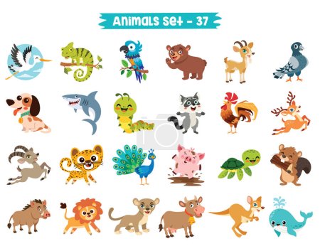 Illustration pour Ensemble d'animaux de dessin animé mignon - image libre de droit
