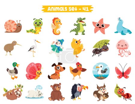 Ilustración de Conjunto de animales de dibujos animados lindo - Imagen libre de derechos