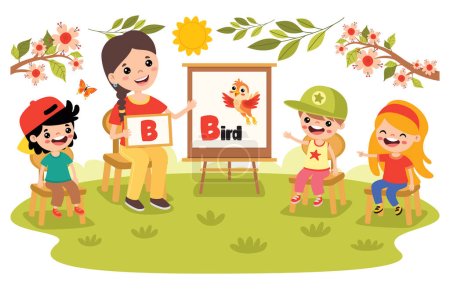 Illustration for Teacher and School Children At Nature - Royalty Free Image
