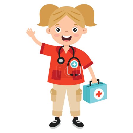 Illustration for Cartoon Kid With First Aid Kit - Royalty Free Image