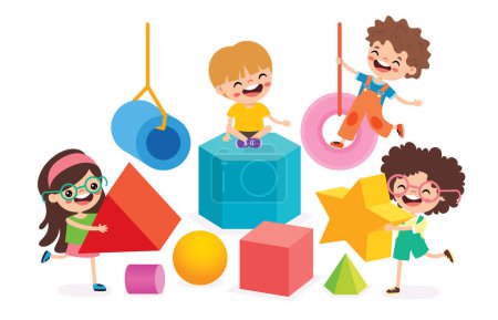 Kids Playing With 3d Geometric Shapes
