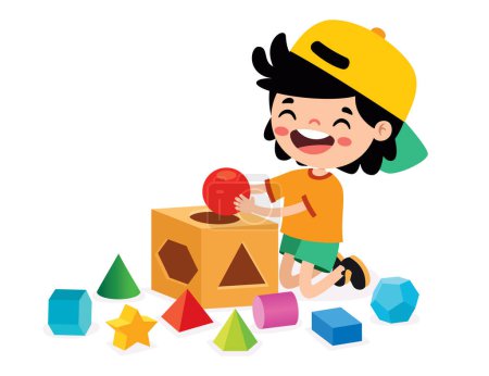 Illustration for Kids Playing With Shape Sorter Toy - Royalty Free Image