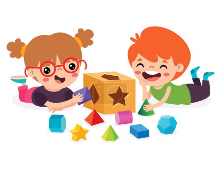 Illustration for Kids Playing With Shape Sorter Toy - Royalty Free Image