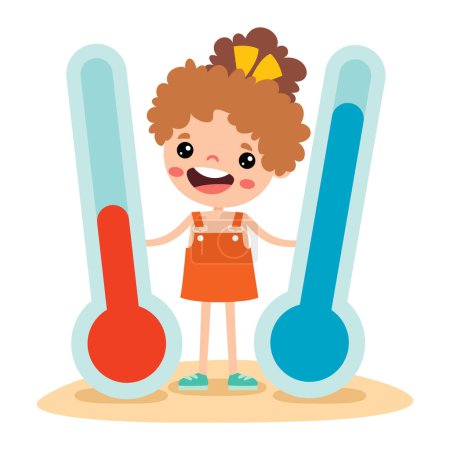 Ilustración de Pequeños termómetros de retención para niños de dibujos animados - Imagen libre de derechos