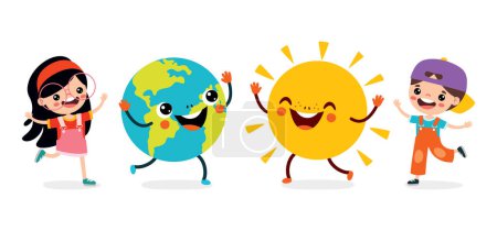Illustration for Cartoon Drawing Of Earth And Sun - Royalty Free Image