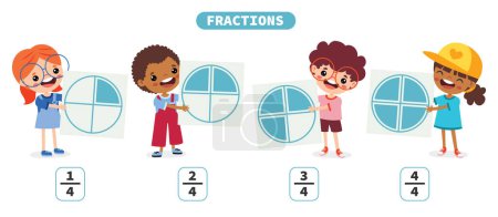 Cartoon Kids Learning Fractions Subject