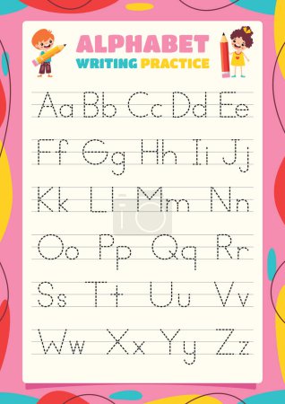 Ilustración de Hoja de trabajo de seguimiento del alfabeto para niños - Imagen libre de derechos