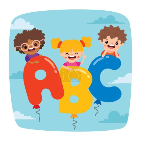 Photo for Cartoon Kids Posing With Alphabet Letter - Royalty Free Image