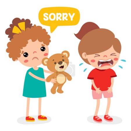 Ilustración de Pequeño niño de dibujos animados diciendo lo siento - Imagen libre de derechos
