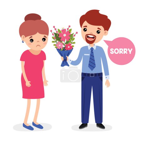 Illustration for Man Saying Sorry To Woman - Royalty Free Image