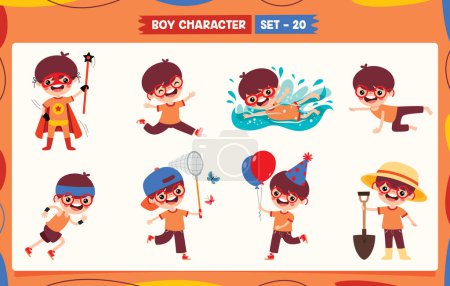 Cartoon Boy bei verschiedenen Aktivitäten