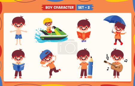 Illustration for Cartoon Boy Doing Various Activities - Royalty Free Image